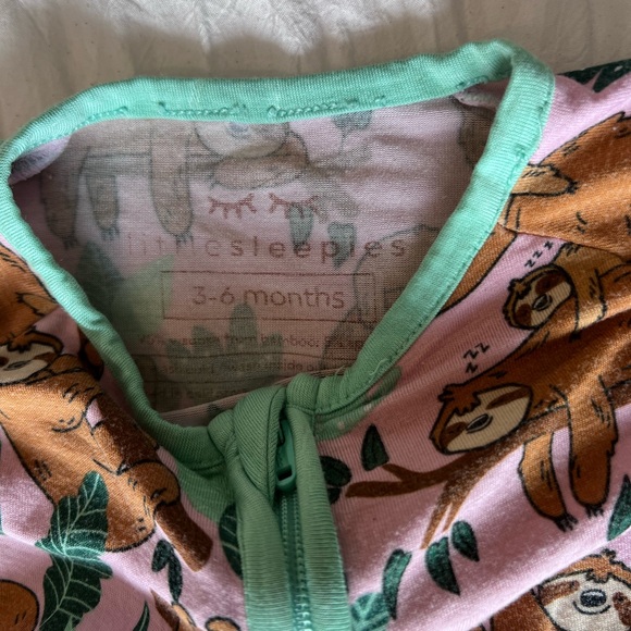 Little Sleepies Pink Sleepy Sloth Bamboo Zippy Pajamas Size 3-6M - Picture 5 of 12